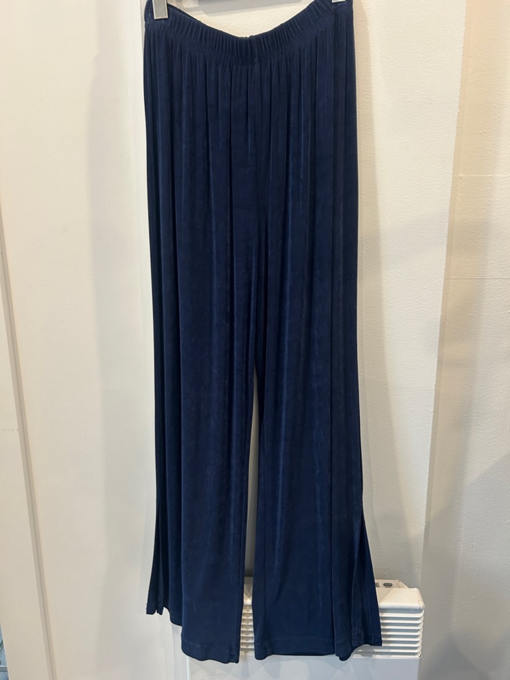 Navy Wide-Leg Pleated Palazzo Pants